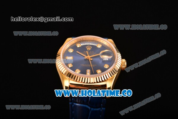 Rolex Day-Date Asia 2813/Swiss ETA 2836/Clone Rolex 3135 Automatic Yellow Gold Case with Diamonds Markers and Blue Dial (BP) - Click Image to Close